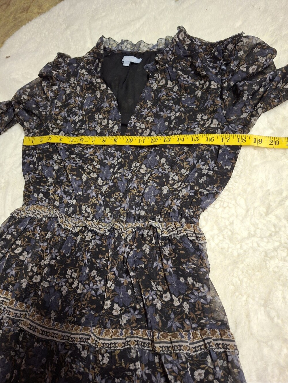 Antonio Melani Floral Tiered Ruffle Maxi Dress Elastic Waist Long Sleeve  Size 8 - Picture 12 of 16